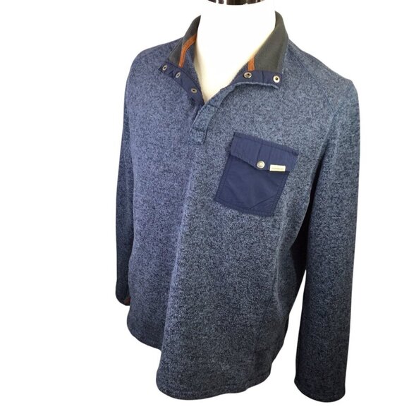 Woolrich 1/4 Snap Sweater Blue Men's Large Pullover Fleece Line Knit Pocket Mock - Picture 2 of 9